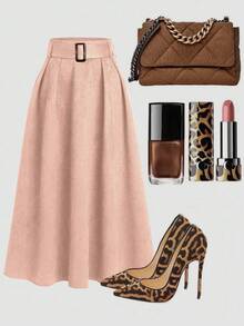 GlowEve Váy thiết kế thắt eo thanh lịch cỡ tiêu chuẩn cho nữ, mùa thu/đông - Hồng - Xem 3