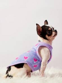 PETSIN 1pc Rose Red Love Printed Pet Tank Top Light Purple Autumn And Winter Warm Flannel Warm Pet Clothes - Multicolor - View 9