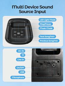 Teckwe Wireless Speakers Boombox With Deep Bass, Portable Loud Stereo Sound Subwoofer With LED Light Show For Party, Outdoor,Camping Party Disco Light - Black - View 6