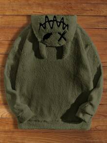 Manfinity NXTstreet 男士卡通刺绣3D耳朵设计泰迪熊连帽衫 - 軍綠色 - 查看 2