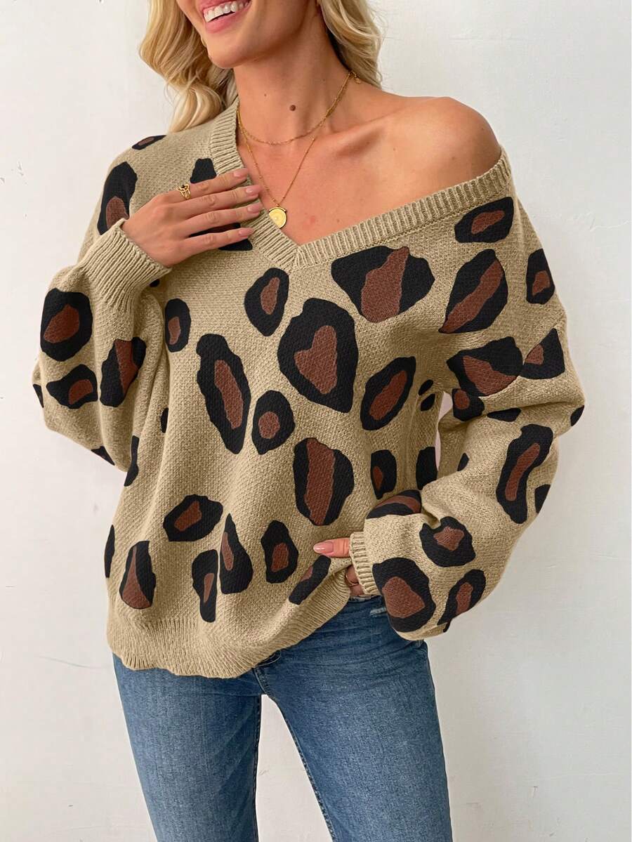 SHEIN LUNE Autumn/Winter Women Loose Asymmetrical Round Neck Knitted Sweater