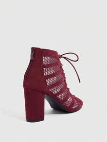 CUCCOO SZL Botas de tobillo con diseño de cordones y punta abierta de tacón alto de moda para uso diario - Burdeos - Ver 4