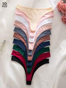 NudeFit 10条/套 无缝低腰舒适百搭丁字裤 - 彩色 - 查看 3