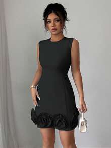 Rafferiza Elegant Fitted Floral Print Dress For Women Short Black Dress Black Sleeveless Dress Short Bodycon Dress Elegant Women Mini Dresses Dresses For Women - Black - View 7