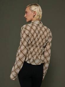 COUREZ Long Sleeve Top With Front Ties In Check /Y2K Spring Going Out Tops For Women Party Tops Summer Tops Top Elegant Streetwear Brown Tops Festivals - Brown - View 3