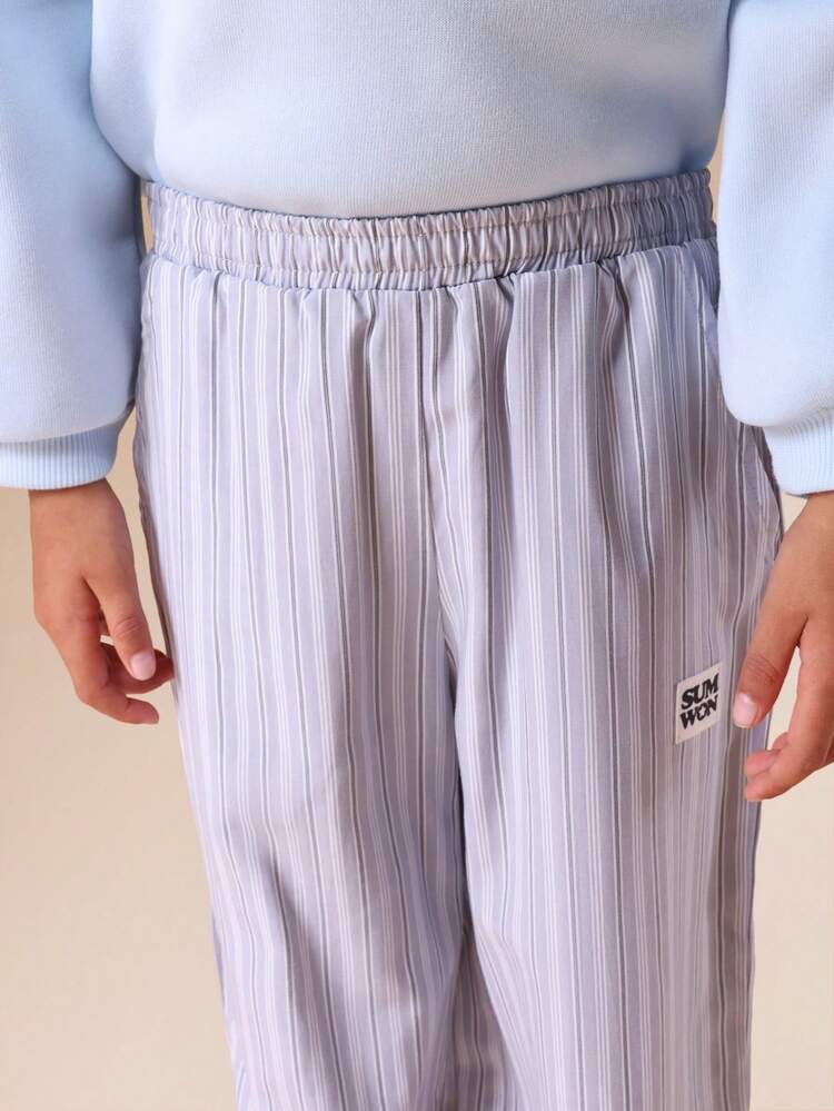 Graphic Sweatshirt With Striped Pants Set