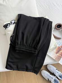 SHEIN EZwear Plus Size Casual Drawstring Black Sweatpants, Versatile & Stylish For Everyday Wear, Spring/Summer Graduation,Back To School Outfits,Graduation,Teacher Outfits For Women,Back To School - Black - View 5