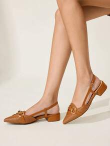 CUCCOO CHICEST 休闲露跟搭扣尖头女式平底鞋 - 咖啡棕 - 查看 4