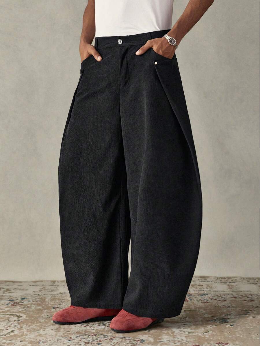 SWAVVY Pantalon ample plissé de couleur unie avec poches pour hommes