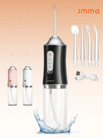 JMMO Water Dental Flosser Cordless Oral Irrigator With 4 Tips, Portable Travle Irrigation Cleaner Waterproof Electric Irrigador Dental For Teeth Cleaning