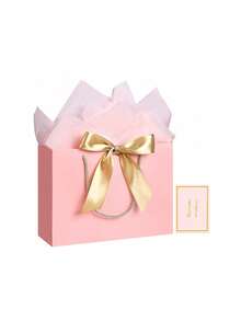 1/2/5个装，大号礼品袋，带丝带、1张贺卡和2张薄纸，便携式纸质礼品袋，带提手，生日礼品袋，婚礼派对母亲节礼物袋