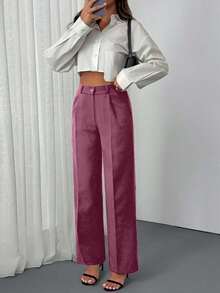 经典系带细节长裤，高腰设计，前褶，商务正装，直筒剪裁，职业装，修身剪裁，办公室时尚，正式裤装，休闲商务风，线条简洁，传统风格，职场必备单品，优质面料，精致外观，企业服饰，现代廓形，商务正装 - 乾枯玫瑰色 - 查看 5