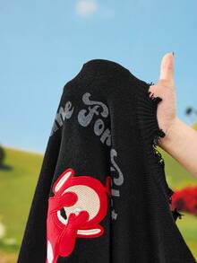 Teletubbies X ROMWE Y2K Cute Graphic Embroidered Pullover Sweater For Women - Black - View 9