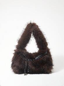 ROMWE Grunge Punk Bolsas de Ombro Femininas Estilo Anos 2000, Bolsas de Motoqueiro Punk com Rebites, Bolsa de Pelúcia, Carteiras de Outono e Inverno, Bolsa Hobo (Padrão Aleatório)