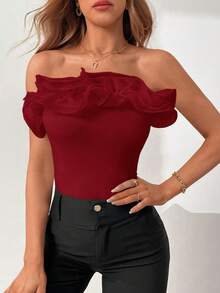 Firerie Women's Fashionable Organza Floral Trim Bandeau Bodysuit - Burgundy - View 4