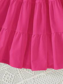 2pcs Tween Girl Casual Denim Jacket And Solid Color Sleeveless Dress Set, School, Campus, College - Hot Pink - View 7