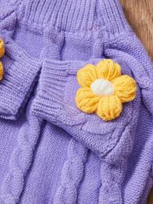 PETSIN 1件紫色黄色花朵秋冬宠物毛衣秋冬加厚宠物保暖家居宠物衣服 - 紫色 - 查看 9