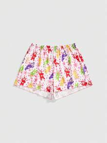 Teletubbies X ROMWE 3pcs Set: Cartoon Pattern Wireless Bra, Thong Panty, And Shorts - Multicolor - View 7