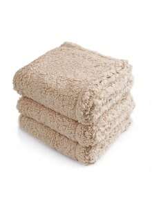 SHEIN Basic living 3pcs Calming Blankets Fluffy Premium Fleece Pet Blanket Washable Soft Sherpa Throw Dog Puppy Cat Blanket For Small Medium Dog Cat Bed Furniture Couch Sofa Protection - Beige - View 1
