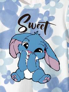 SHEIN Back To School Young Girl Blue Flower Digital Print Cartoon Rabbit Pattern Print Round Neck Short Sleeve T-Shirt And Flared Pants Suit Little Girl Spring And Summer Fashion Casual Suit Summer Fall Clothes Girl 2 Pieces Set Girls Bell Bottom Pants Set Flare Pants Set Kids Kids Bell Bottoms Set - Multicolor - View 7