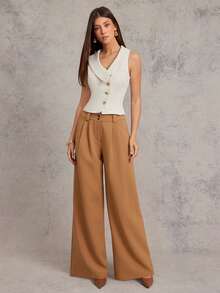 L'Amorae 女士无袖背心德比背心复古商务休闲装 - 白色 - 查看 3