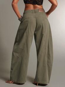 Denimoi Women's Casual Solid Color Loose Button Jeans - Army Green - View 2