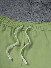 Manfinity Roghcode Men's Green Straight Leg Long Sweatpants With Pockets Knitted Casual Style - Green - View 5
