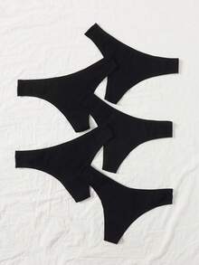 Snug Zone Women's Casual Comfy Black Medium Stretch Plain Thong Panties 4-Pack - Black - View 1