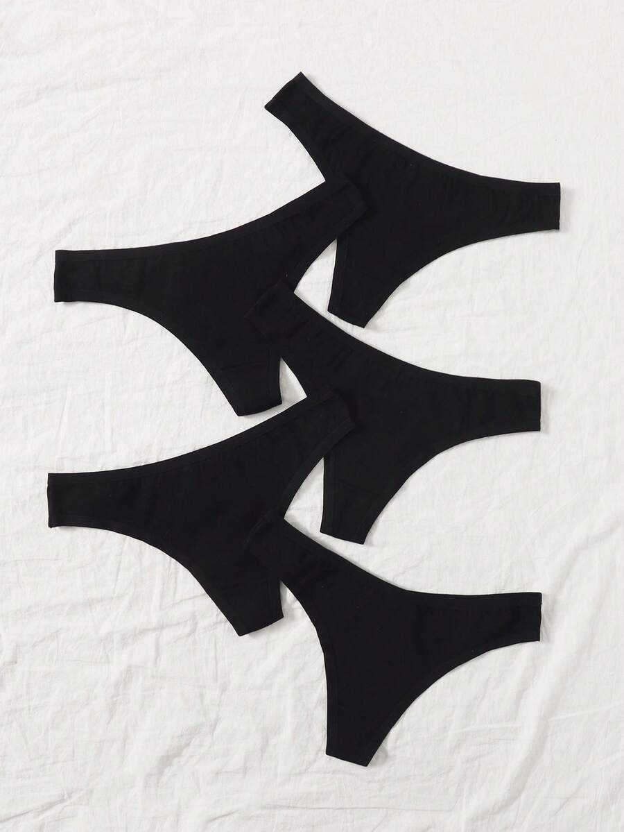 Snug Zone Women's Casual Comfy Black Medium Stretch Plain Thong Panties 4-Pack - Black - View 1