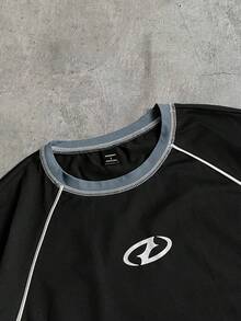 AXEPEAK Men's Casual Loose Fit Sweatshirt With Contrast Stitching And Printed Trim - Black - View 3
