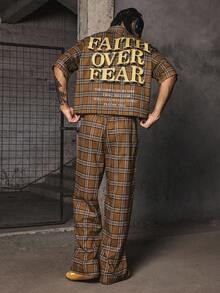 PAVTROS Men's Streetwear Cropped Pants Set Plaid Pants Men 2 Piece Set Men S Two Piece Set Pants Streetwear - Brown - View 4