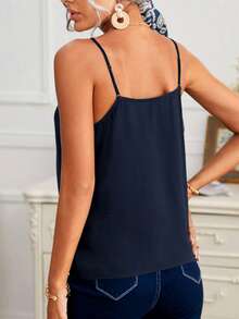 SHEIN Frenchy Women's Contrast Lace Loose Camisole Summer - Navy Blue - View 2