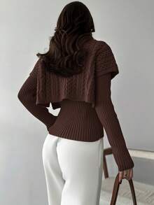 Firerie Women's Elegant Casual Chic Commuting Versatile College Style 2 In 1 Khaki Sweater, Autumn/Winter,Sweaters For Women - Coffee Brown - View 2