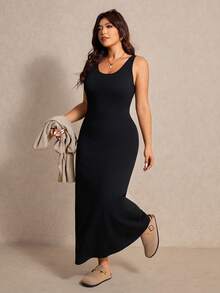 Elaquor 大码休闲纯色上衣和连衣裙两件套，秋季