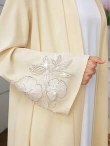 Al Najma Embroidered & Beaded Long Sleeve Women's Arabic Abaya Robe