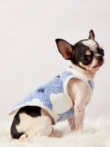 PETSIN 1件云朵星星卡通可爱图案印花宠物背心蓝白秋冬加厚法兰绒保暖宠物服装 - 彩色 - 查看 6