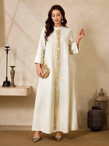 Al Najma 女士土耳其长款连衣裙和阿拉伯传统长袍 - 杏色 - 查看 4