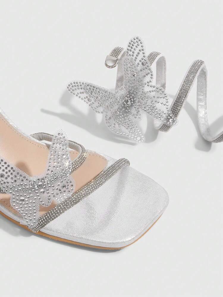 CUCCOO SZL Women's Fashionable & Elegant Commuter Rhinestone Butterfly Decorated Heeled Sandals Valentine's Day
