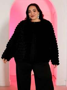 Pretty and Ole Abrigo de felpa de unicolor en talla grande, para otoño/invierno - Negro - Ver 5