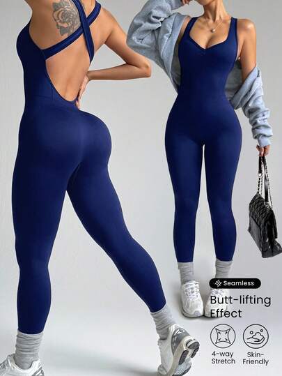 Dewbera 女士无缝无袖修身运动连体裤