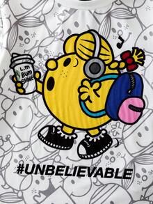 Mr Men Little Miss X SHEIN Young Girl Casual Cartoon Pattern Round Neck Long Sleeve T-Shirt, Autumn - White - View 5