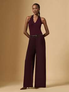 Briarwyn 女士时尚露背吊带上衣和阔腿裤两件套 - 咖啡棕 - 查看 6