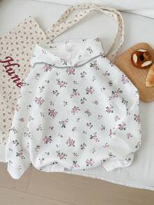 Attitoon Áo nỉ có mũ trùm đầu họa tiết hoa giản dị dành cho nữ, phù hợp cho mùa thu/đông - Nhiều màu - Xem 4