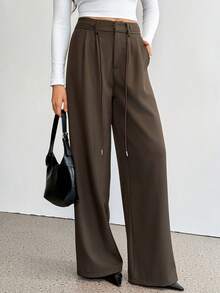 SHEIN Tall Women's Brown Pants, Suitable For Spring/Summer, Daily Wear, Commuting - Coffee Brown - View 4