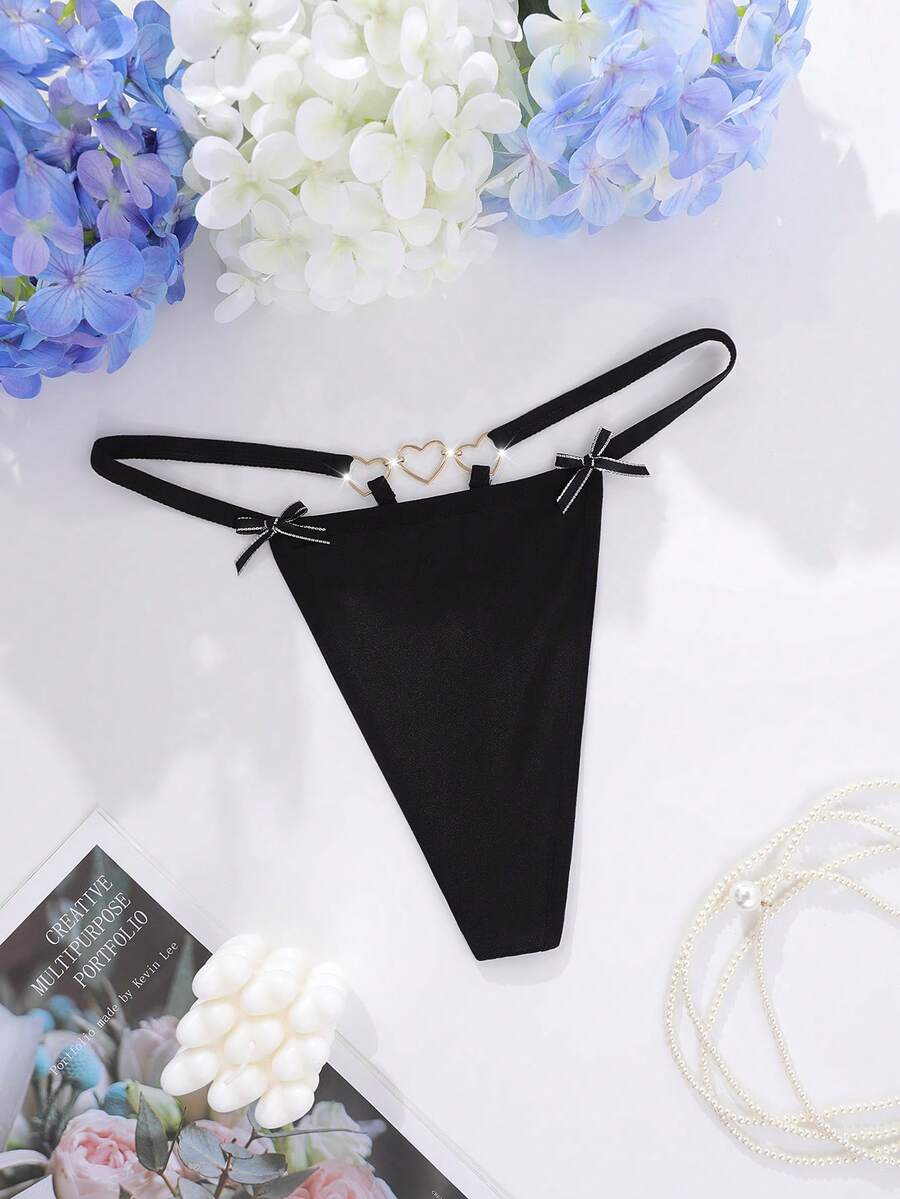 Heart Linked Bow Decor Sexy G-String, Rave