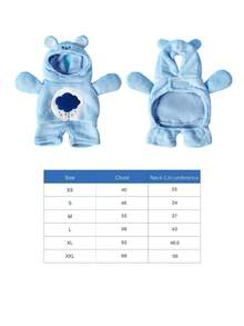 Care Bears X PETSIN 1件可爱蓝色小熊图案宠物服装，狗狗猫咪服装，幼犬幼猫装扮，卡通动物服装，圣诞节生日派对拍照服，柔软保暖，时尚宠物服饰 - 藍色 - 查看 3
