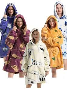 1 Stück dicke Flanell Kapuzen TV Decke, ultra weiche umkehrbare Sherpa Woll Tragbare Decke, Oversized langärmelige Wolldecken Jumpsuit, Flanell Pyjama, TV Decke, Decke, TV Decke, Outdoor kältebeständige Kapuzen Heim Kleidung Decke (Paar/Heim Kleidung), warme Winter Paar Taschen Schlafdecke, Neujahrgeschenke