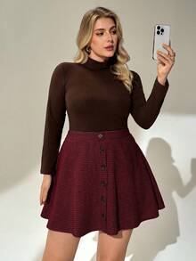 Auralis 秋冬新款复古美拉德印花羊毛A字格纹迷你裙，加大码女士经典千鸟格褶裥裙，优雅美式前扣伞裙 - 紅色 - 查看 5