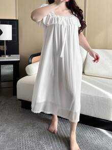 Dazy Plus Camisón holgado y sexy de mujer talla grande de gasa y encaje en contraste, primavera/verano