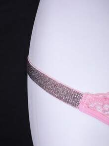 2pcs/Set Lace Elegant And Sexy Metallic Ribbon Ladies Lingerie Set - Pink - View 4